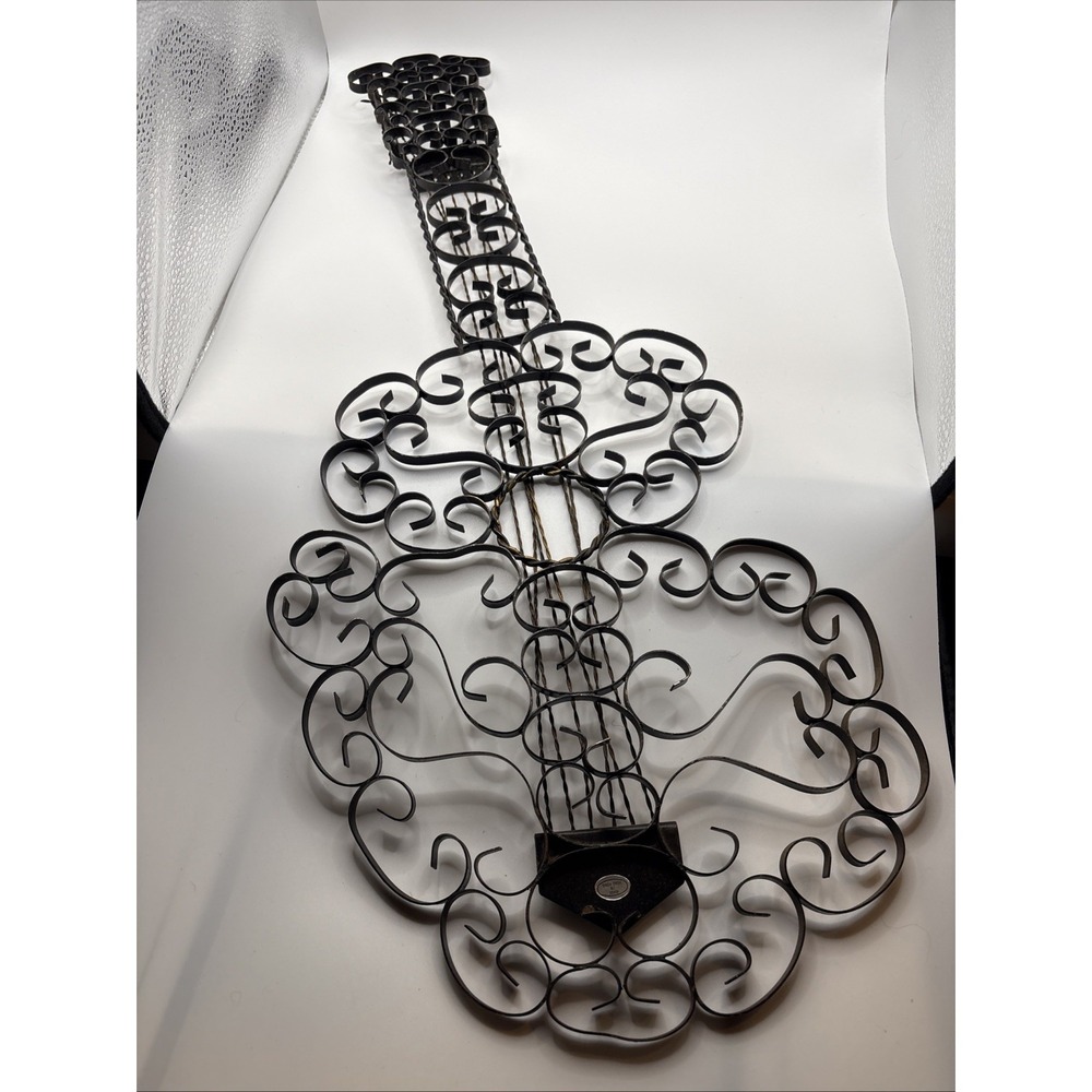 Vintage Mid-Century Wrought Iron Guitar Wall Art - 25" Large Spanish Revival